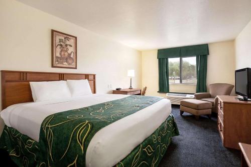 a hotel room with a large bed and a television at Travelodge by Wyndham North Platte in North Platte