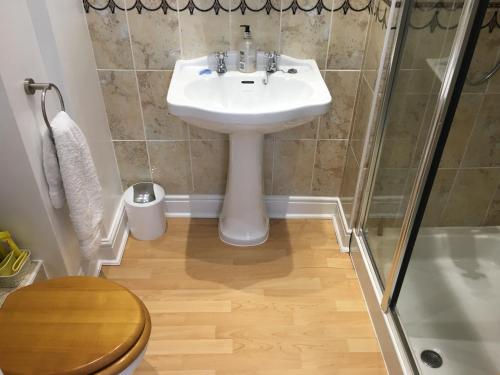 a bathroom with a sink and a shower at Luxury City Centre Apartment, Exeter. in Exeter