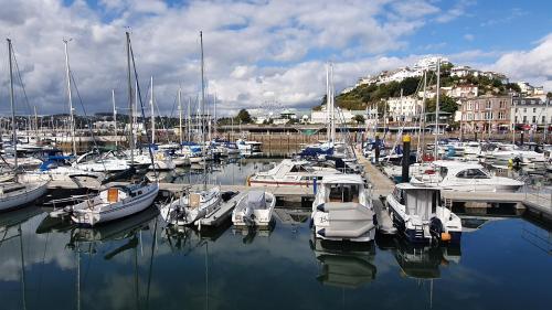 a bunch of boats are docked in a marina at Christie Cottage Trinity Mews in Torquay