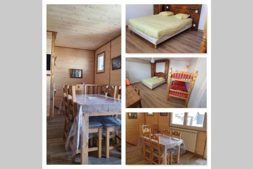 4 fotos de una habitación con cama y mesa en Appartement Vars Sainte Marie 6 personnes, en Vars