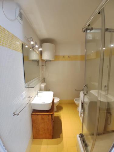 W łazience znajduje się umywalka i prysznic. w obiekcie La casina di Anna w mieście Vecchiano