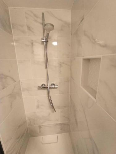 une douche avec pommeau de douche dans une salle de bain dans l'établissement Les Hauts des Caps, à Boulogne-sur-Mer