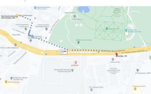 um mapa da rota proposta da auto-estrada em Bela Curitiba Hostel em Curitiba