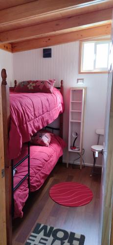 a bedroom with two bunk beds and a window at Departamento Cabaña amoblada Puerto Montt in Puerto Montt