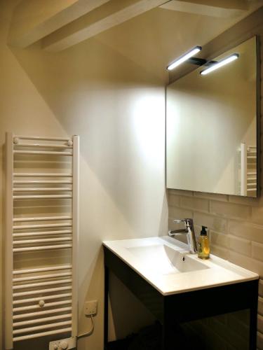 a bathroom with a sink and a mirror at KastellRen - Rennes - Grand parking privé in Rennes