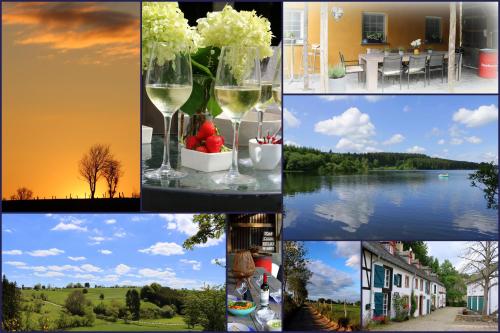 a collage of photos with flowers and wine glasses at Vakantiehuis De Lounge in Bullange