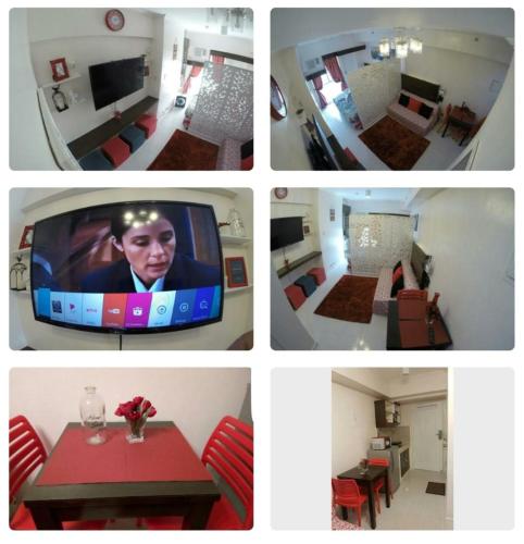 una serie de cuatro fotos de una habitación con TV en Cityland Tagaytay Prime AMAZING 1 HOMES, en Tagaytay
