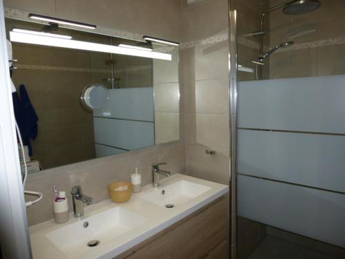 une salle de bain avec un lavabo et un miroir dans l'établissement LES TERRASSES, à Amiens