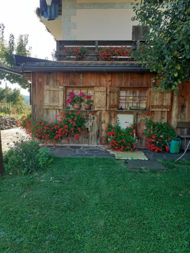 a house with flowers on the side of it at Maso Pinterato in Cavalese