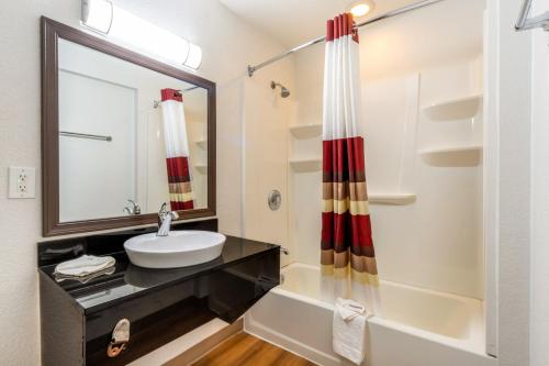 a bathroom with a sink and a shower at Red Roof Inn Phoenix- Midtown in Phoenix