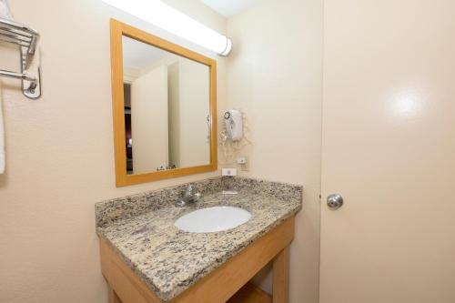 a bathroom with a sink and a mirror at Red Roof Inn Knoxville Central – Papermill Road in Knoxville