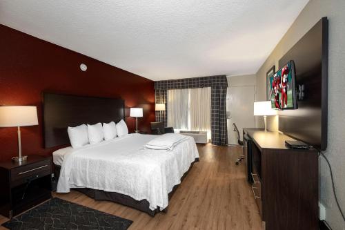 a hotel room with a bed and a flat screen tv at Red Roof Inn PLUS+ St. Augustine in Saint Augustine