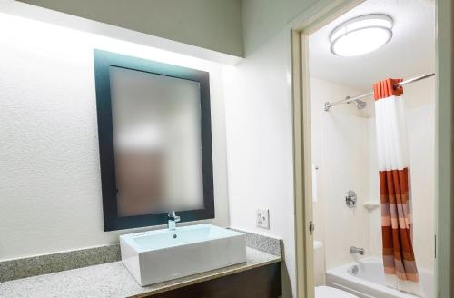 a bathroom with a sink and a mirror at Red Roof Inn Toledo University in Toledo