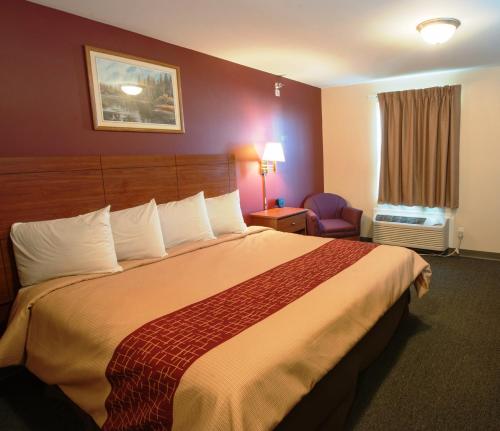 a hotel room with a large bed and a window at Red Roof Inn & Suites Dickinson in Dickinson