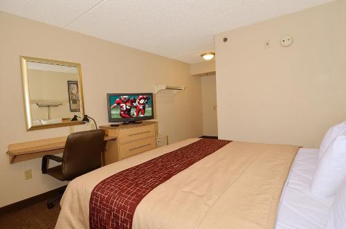 a hotel room with a bed and a television at Red Roof Inn San Antonio Airport in San Antonio