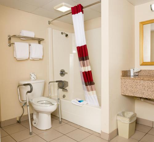 a bathroom with a toilet and a shower at Red Roof Inn & Suites Pigeon Forge Parkway in Pigeon Forge