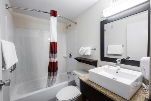 a bathroom with a sink and a tub and a toilet at Red Roof Inn Raleigh Southwest - Cary in Cary