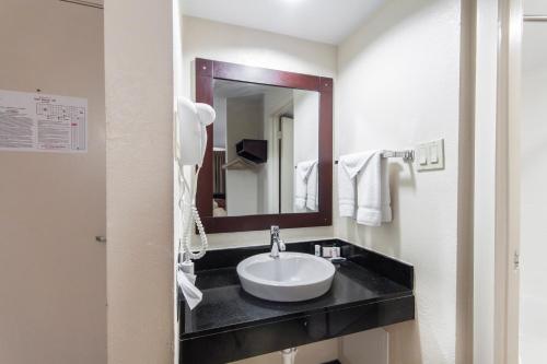 a bathroom with a sink and a mirror at Red Roof Inn Van Horn in Van Horn