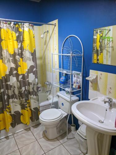 a bathroom with a toilet and a sink at Ultimate Freedom Bed and Breakfast in Santa Cruz