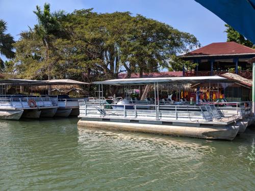 two boats docked at a dock on a river at Ultimate Freedom Bed and Breakfast in Santa Cruz