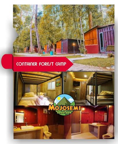 a collage of two pictures of a tiny house at Lawu Forest Camp in Sarangan
