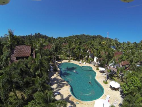 an aerial view of a swimming pool at a resort at Koh Chang Thai Garden Hill Resort in Ko Chang
