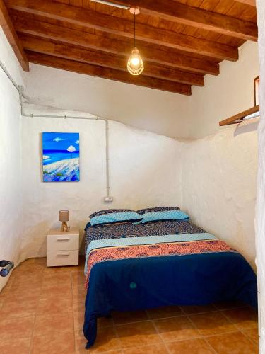 a bedroom with a bed and a wooden ceiling at Rincón del Mar , Espacio Natural in La Orotava