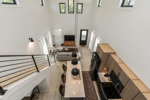 an overhead view of a living room in a house at Burnett Cottage - OG in Cedar Rapids