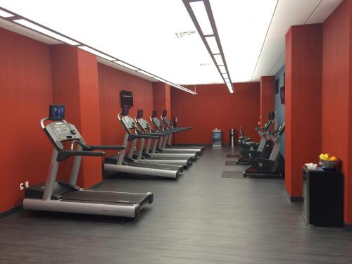 a gym with a row of cardio machines at InterContinental St. Paul Riverfront by IHG in Saint Paul