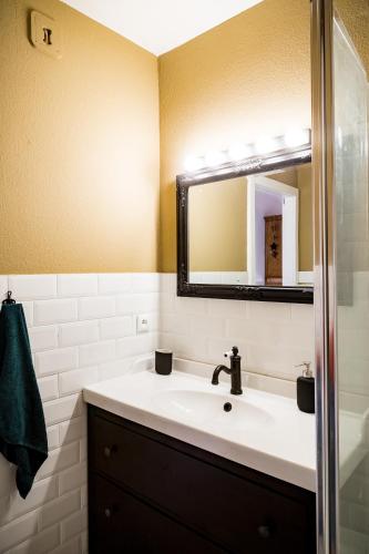 une salle de bain avec un lavabo et un miroir dans l'établissement Résidence des Tanneurs - Sylvaner, à Obernai