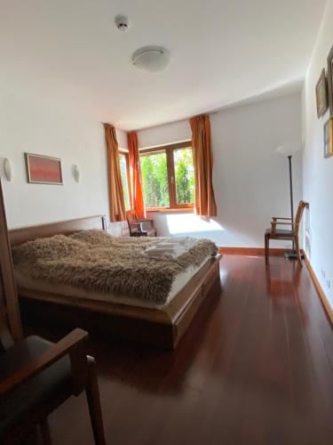 a bedroom with a large bed and a window at Kameno in Banya