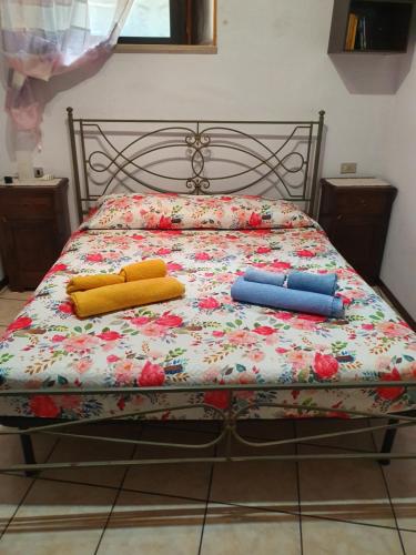 een bed met twee kussens en twee handdoeken erop bij Appartamento da Raffaella CIR O12133 CNI OOO39 in Varese