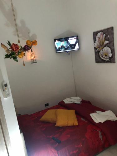 a bedroom with a bed and a tv on the wall at Planet casa vacanze in Montalbano Jonico