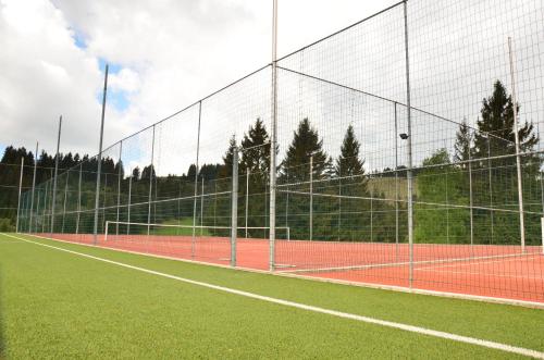 a tennis court with a net on a tennis court at Resort EuroPark Fundata in Fundata