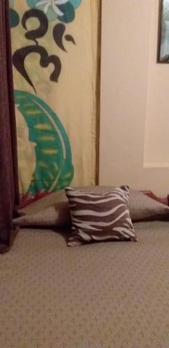 a pillow sitting on the floor next to a wall at Hostal Tunquelen in Valparaíso