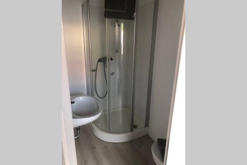 a bathroom with a shower and a sink at Zimmer 2 in Alzenau in Unterfranken