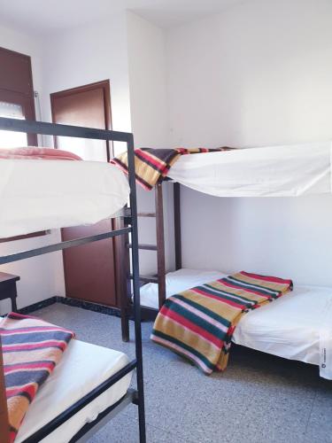Zimmer mit 3 Etagenbetten in einem Schlafsaal in der Unterkunft El mariner, apartamento de dos habitaciones, U4 in Port de la Selva