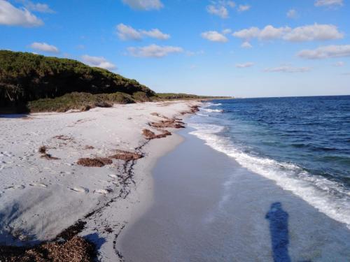 a shadow of a person standing on the beach at Residence La Pineta in Budoni