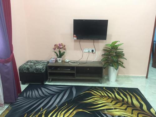ein Wohnzimmer mit einem TV und einem Sofa in der Unterkunft Cikgu CTZ Homestay (B) in Kampong Kubang Bemban