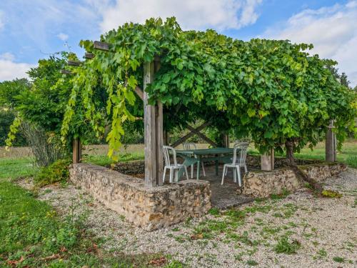 a table and chairs under a tree with vines at Holiday home in Cendrieux with garden shed in Cendrieux