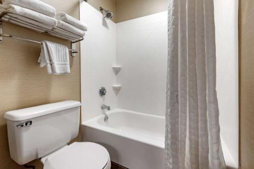 a bathroom with a toilet and a shower curtain at Comfort Inn & Suites Butler in Butler