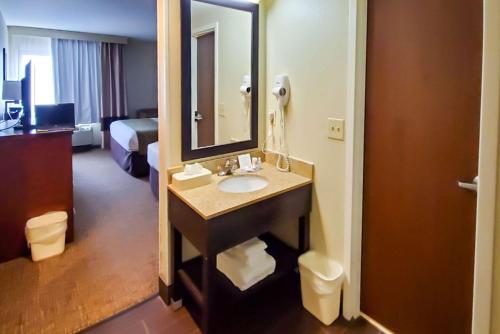 a bathroom with a sink and a mirror in a hotel room at Comfort Inn in Oxon Hill