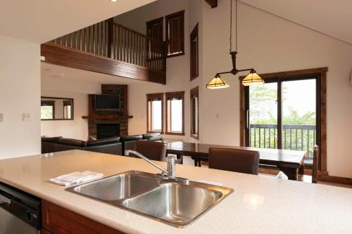 a kitchen with a sink and a living room at Ishi Couloir in Niseko