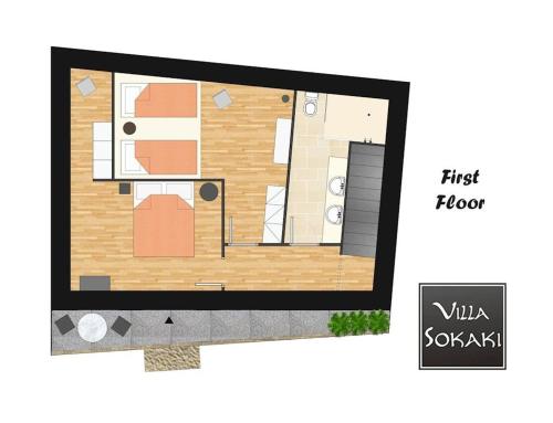 a floor plan of a tiny house at Deluxe Rhodes Villa Villa Sokaki Well Furnished 2 Bedrooms Lindos in Lindos