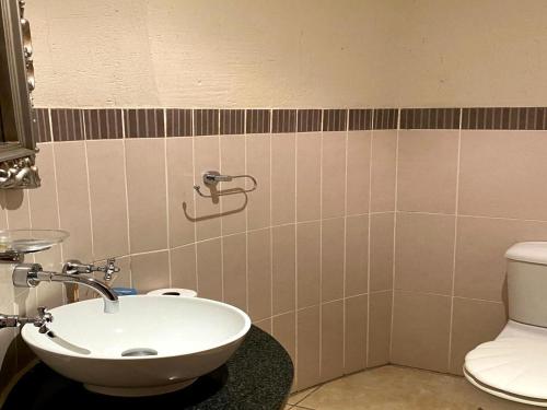 a bathroom with a sink and a toilet at Sands Beach Simbithi Eco Estate Luxury Villa in Ballito