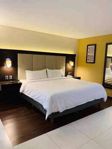 a large bed in a hotel room with two lamps at Holiday Inn Express - Mexico Basilica by IHG in Mexico City
