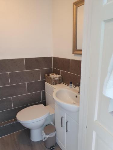 a bathroom with a toilet and a sink at Prestleigh inn in Shepton Mallet