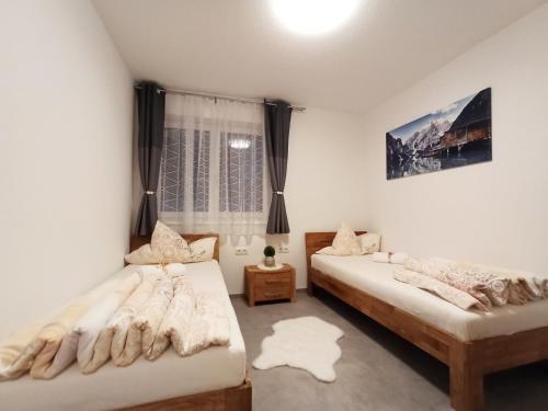 a bedroom with two beds and a window at The AlpenHouse Gligic´s in Sautens