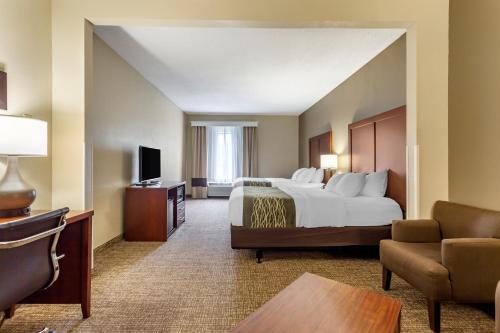 a large hotel room with a bed and a couch at Comfort Inn & Suites Cave City in Cave City