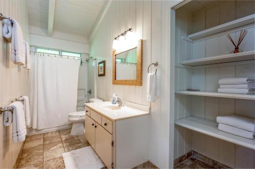a bathroom with a sink and a toilet at Hale Naninoa home in Hanalei